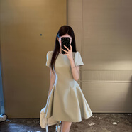 GARNUO白色連衣裙女夏季法式小個子高級感裙子禮服裙收腰顯瘦小白裙短裙 綠色【短袖短款】 S 【80-100斤】