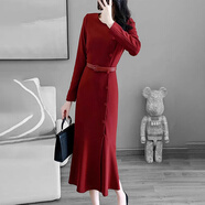 Mapping香港輕奢女裝新款秋季新款氣質(zhì)修身連衣裙時(shí)尚品牌裙子 紅色【無(wú)理由退貨】 S