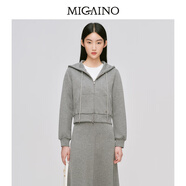 曼婭奴（MIGAINO）女裝2025年秋季新款簡約運動型袋鼠兜休閑短款外套 灰色 S 155/80A