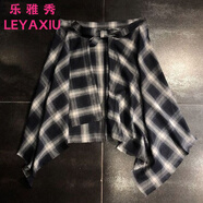 樂(lè)雅秀2025格子襯衫屁簾半身裙女假兩件廢土風(fēng)遮肉舞蹈瑜伽修身個(gè)性裙子 黑白色 均碼 建議85-130斤