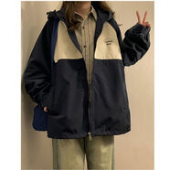 俞兆林復古港風(fēng)chic外套女沖鋒衣美式高街春秋撞色山系工裝棒球服夾克潮 藏青色 S