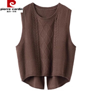 皮爾卡丹（pierre cardin）毛針織衫女后開叉純針織馬甲背心女圓領(lǐng)套頭加厚無袖外搭坎 咖色 均碼