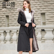 雷公館 派克服女2024冬新款皮草外套過(guò)膝狐貍毛領(lǐng)可拆卸內(nèi)膽品牌大衣 黑色 2XL