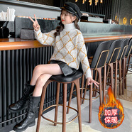 Radinka2025秋冬新款女童草莓加絨加厚紅色毛衣仿水貂絨韓版針織上衣ZMH D102米色高領(lǐng)蛋花 加絨 120