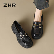 ZHR樂福鞋女軟底百搭網(wǎng)面透氣單鞋女英倫風(fēng)粗跟女鞋 FTEP06E 黑色 37