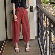 YUMOMO【限時(shí)5折】學(xué)院風(fēng)工裝紙袋褲長(cháng)褲休閑褲 紙袋褲馬術(shù)紅 L