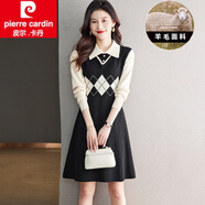 皮爾卡丹（pierre cardin）小個(gè)子娃娃領(lǐng)針織連衣裙2025新款女秋冬季的打底毛衣裙女裝秋 黑色 S