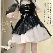 唐努烏【竹杳】新中式旗袍可拆袖lolita少女漢服OP連衣裙中華風(fēng)洛麗塔 黑色全套【可拆袖】 M