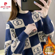 皮爾卡丹（pierre cardin）針織衫女加絨加厚毛衣短款小個子秋冬季新款寬松套頭洋氣內搭針織 藏青色【加/絨加厚】 S 建議85-95斤