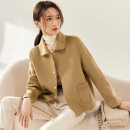尚都比拉短款100%羊毛大衣女小個(gè)子秋冬休閑雙面毛呢外套 駝色 XL 
