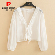 皮爾卡丹冰絲防曬衫夏季短款長(cháng)袖雪紡小衫薄款小披肩夏季配裙.子外搭開(kāi)衫 白色 L