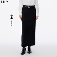 LILY春新款女裝含綿羊毛氣質(zhì)通勤顯瘦高腰直筒鉛筆裙半身裙女 510黑 M
