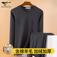 七匹狼羊毛保暖內(nèi)衣男時尚加厚加絨保暖套秋衣秋褲套裝中老年人內(nèi)衣套裝 羊毛加厚款（圓領(lǐng)--深灰） M (165推薦體重90-110斤）