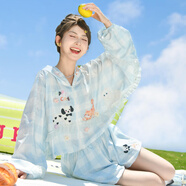森女部落原創(chuàng)UPF50+連帽多巴胺甜妹少女時尚防曬服閨蜜裝短褲套裝 藍色外套（單件） M