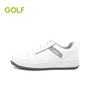 高爾夫（GOLF）男鞋真皮男休閑鞋透氣小白鞋男士皮鞋時尚百搭牛皮厚底增高板鞋男 白+灰 42