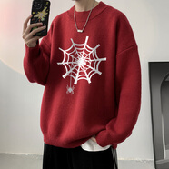 OEMG  半高領(lǐng)毛衣男春秋冬季加絨加厚套頭線衣潮牌寬松打底針織衫外套 DMY471酒紅色 L [建議105-120斤]