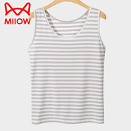 貓人（MiiOW）莫代爾女背心橫條紋無(wú)袖短款加肥大碼打底衫百搭寬肩寬松t恤吊帶 灰色條紋 均碼 (建議體重110-160斤)