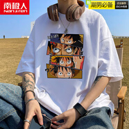 南極人（Nanjiren）海賊王路飛短袖t恤男夏季潮牌卡通動漫上衣寬松重磅圓領(lǐng)半袖體恤 白色 S85斤至100斤可穿
