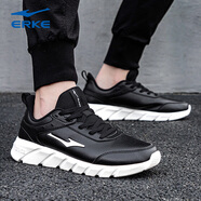 鴻星爾克（ERKE）男鞋運動(dòng)鞋男2025年冬季新款男士皮面休閑防水跑步鞋耐磨跑鞋 黑白-3269 39