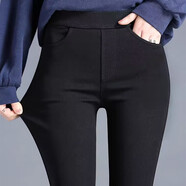 秋伊梵打底褲女外穿2024新款春秋裝緊身彈力鉛筆黑褲黑色鉛筆小腳褲子 無(wú)扣黑色 M