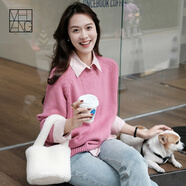 美洋（MEIYANG）三色彩虹毛衣粗針綿羊毛混紡多巴胺元氣圓領(lǐng)針織衫時(shí)尚新款上衣女 粉色 M