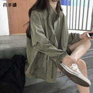 月半晴（YUEBANQING）工裝外套女裝2023秋季新款韓版寬松百搭休閑BF學(xué)生上衣棒球服女 軍綠色 S