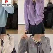 皮爾卡丹小香風(fēng)秋冬新款圓領(lǐng)長袖系帶蝴蝶結(jié)針織毛衣女時(shí)尚百搭氣質(zhì)針織衫 紫色 S