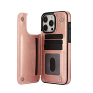 適蘋果15手機(jī)殼iphone16pro保護(hù)套13/14多功能卡包12支架XR67跨境 玫瑰金 iphone 6P/6SP