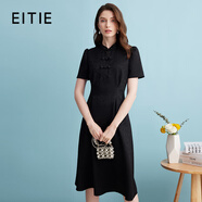 愛特愛（EITIE）新中式對(duì)襟珍珠盤扣收腰顯瘦連衣裙夏季新款高端女裝B2407306 極簡(jiǎn)黑20 XL 170