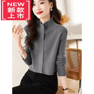 WVHK羊毛衫女春季新款純色短款毛衣外套洋氣高腰顯瘦小個(gè)子針織開衫 灰色 L【建議105-115斤】