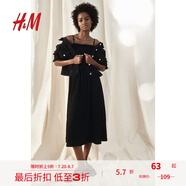 H&M女裝背心吊帶連衣裙夏季無(wú)袖修身收腰露背海洋印花長(zhǎng)裙1221999 黑色 L 170/104