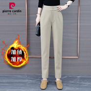 皮爾卡丹（pierre cardin）加絨毛呢長褲女秋冬2023新款小個子休閑哈倫直筒褲加厚高腰煙管褲 卡其色款 加絨 26/S碼/建議80-90斤