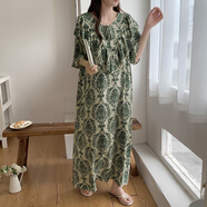子木雅居2024年新款棉綢女睡裙短袖防凸點(diǎn)長(cháng)裙到腳踝高個(gè)子連衣裙子睡衣 防凸長(cháng)裙綠花2413 L 130裙長(cháng)適合150-180斤