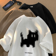 嗨森主義夏季新款休閑短袖t恤男生韓版印花運動(dòng)原宿風(fēng)寬松大碼五分袖上衣 續戰 T150純棉白色 S