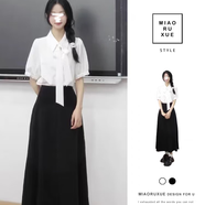 鳳蝶兒連衣裙子女夏季2025新款韓版鹽系溫柔風(fēng)職業(yè)面試白色襯衫氣質(zhì)顯瘦 白色襯衫+黑色裙子 M