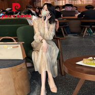皮爾卡丹（pierre cardin）桑蠶絲連衣裙女2025夏季新款高級(jí)感寬松法式氣質(zhì)減齡長(zhǎng)款真絲裙 淺黃色 2XL 【建議151-168斤】