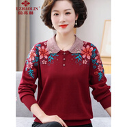俞兆林（YUZHAOLIN）中老年女裝媽媽裝春秋裝洋氣繡花毛衣2025新經(jīng)典款式 酒紅色 M 建議80-100斤