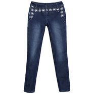 裂帛2025秋商場(chǎng)同款修身女水洗加絨牛仔褲設計感顯瘦51EO0286 藍色 26 碼26