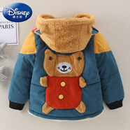 迪士尼（DISNEY）男童加絨加厚棉衣1-2-3-4-5歲寶寶棉襖小孩冬裝保暖外套可愛棉服 小熊款-藍(lán)色【加棉加絨】 90 建議身高70-80厘米