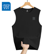 真維斯（Jeanswest）100%純棉背心男美式潮流街頭ins風(fēng)圓領(lǐng)無袖上衣男款戶外百搭汗衫 黑#MZS回形灰X M 【舒適親膚】
