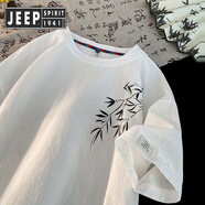 JEEP SPIRIT吉普新中式國風(fēng)竹子印花短袖恤男夏季潮牌小眾設(shè)計(jì)簡約圓領(lǐng)半袖體 白色 M 95~115斤可穿