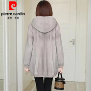 皮爾卡丹（pierre cardin）海寧新款2025秋冬仿水貂絨大衣女連帽中長款皮草外套韓版貂皮大衣 灰色 M 100-110斤