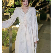 品彩（PinCai）假日度假法式洋氣甜美長(cháng)袖連衣裙女宮廷風(fēng)過(guò)膝長(cháng)裙 P12KQ2838