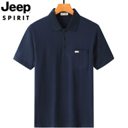 JEEP SPIRIT吉普純棉爸爸夏裝中年男士短袖t恤40-50歲夏天翻領(lǐng)中老年人男裝 藏青色 663款 【翻衣領(lǐng)全棉款】 M 48-165-