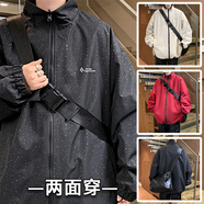 軒森圖（XUANSENTU）滿天星夾克衫正反兩面穿外套男春秋款痞帥潮牌學(xué)生休閑夾克衫痞帥 JK9026黑色 M