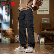 雅鹿工裝褲子男夏季薄款美式潮牌男褲寬松直筒休閑褲冰絲涼感速干長(zhǎng)褲 A168黑色 2XL