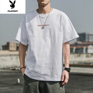 花花公子2022新款夏季印花短袖T恤男日系潮牌寬松休閑衣服半袖體恤 白色 2XL