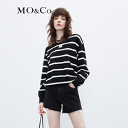 MO&Co.【美麗諾綿羊毛】學院風黑白條紋MC刺繡寬松毛衣針織衫摩安珂 黑白條色-第2批 S 160