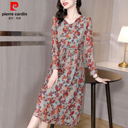 皮爾卡丹（pierre cardin）官方高端香云紗裙子香云紗女裝專柜連衣裙2025早秋顯瘦碎花長(zhǎng)袖杭 品牌旗艦圖片色 3XL 品牌旗艦