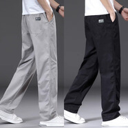 【純棉耐磨】春秋季純色休閑褲男士寬松大碼直筒褲工裝加絨工作褲 淺灰色+黑色 【夏薄款】 4XL 【適合200-210斤體重】